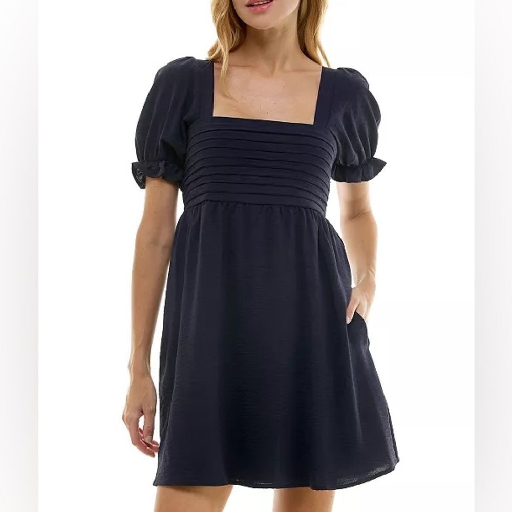 Crystal Doll Juniors' Square-Neck Puff-Sleeve Mini Dress Size Small